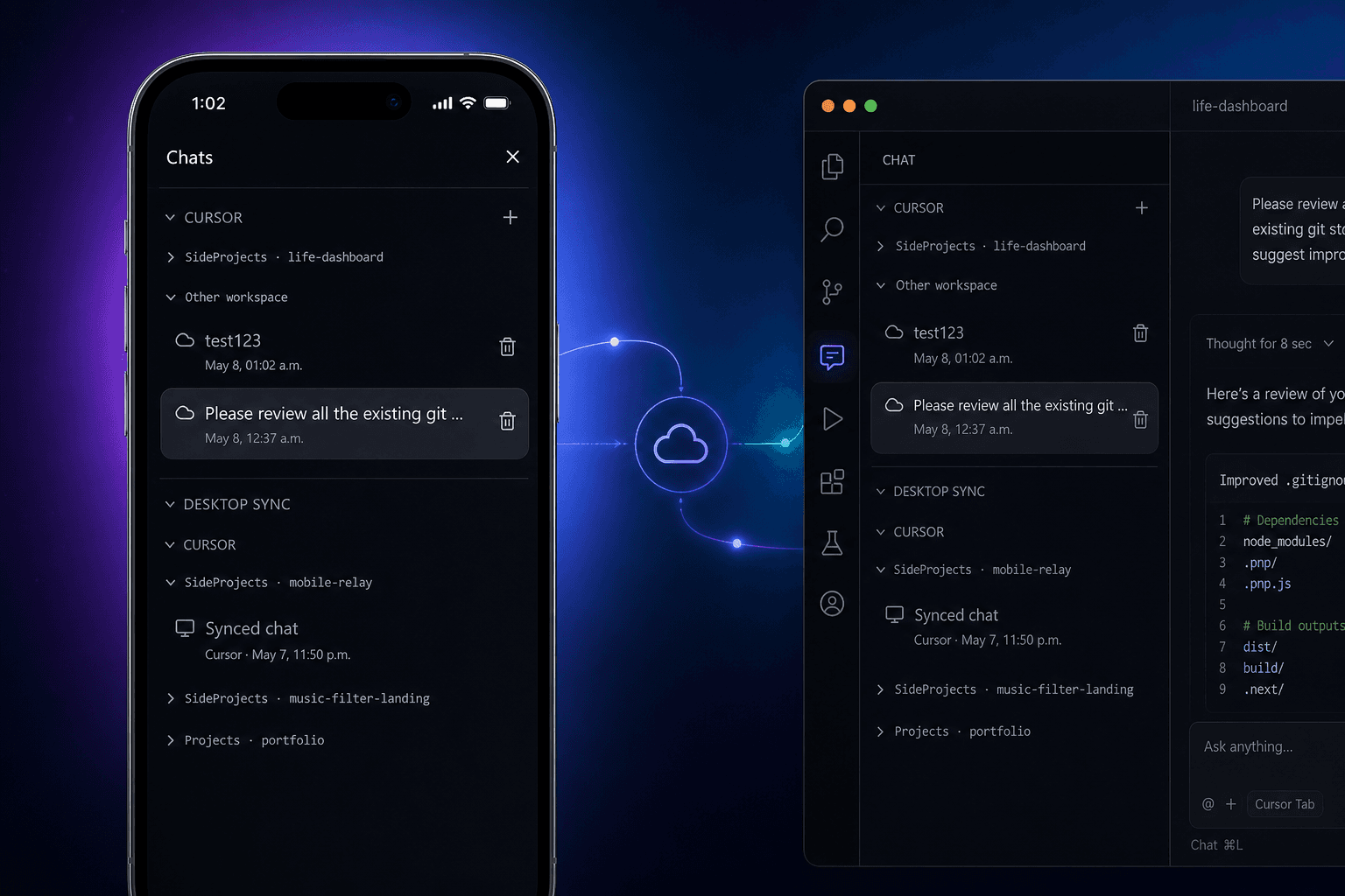 Mobile app syncing with Cursor desktop IDE